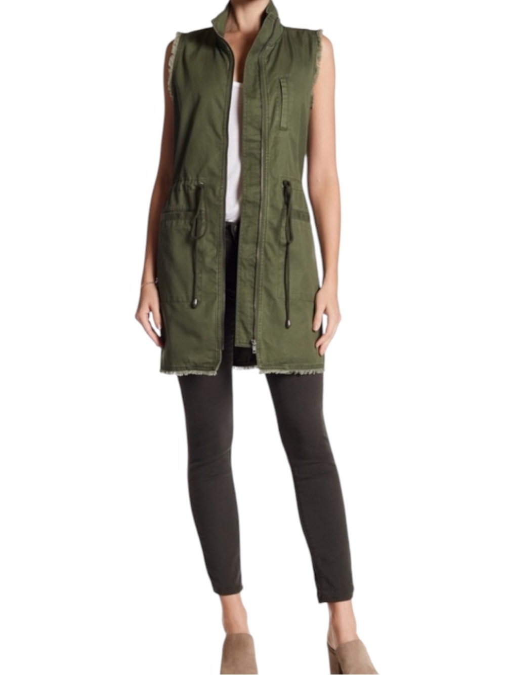Anthropologie Ro & De 100% Cotton Olive Green Sleeveless Utility Vest in Size XS